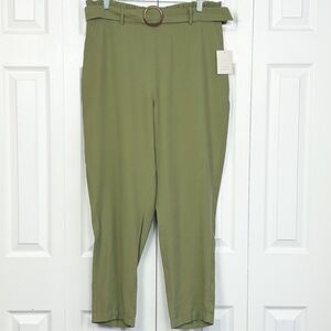 NWT Lauren Conrad Lennon Green Belted Pull-On Crop Pants Large